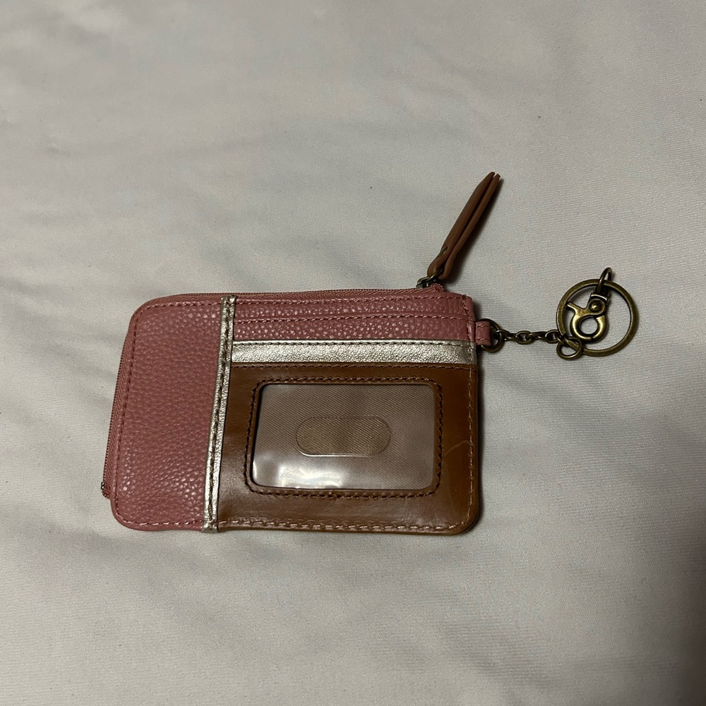 The Sak Pink and Brown Leather Card  coin Holder with key chain